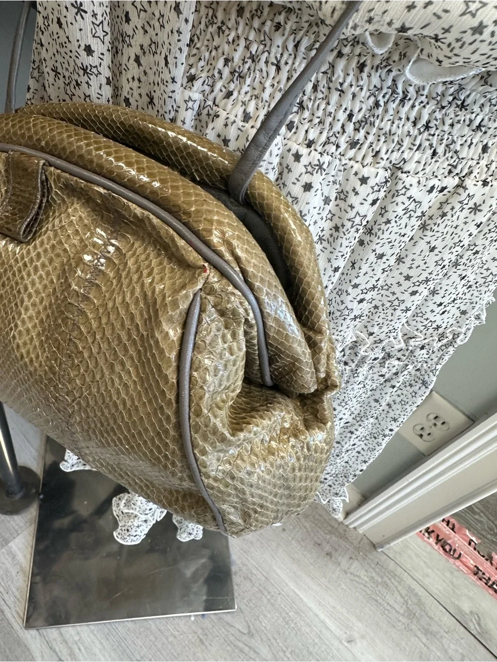 Palizzio Genuine Snakeskin Crossbody Bag Vintage Taupe Olive